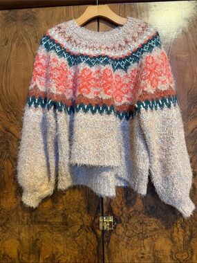 Cozy Pink Fair Isle Fuzzy Knit Sweater nwot